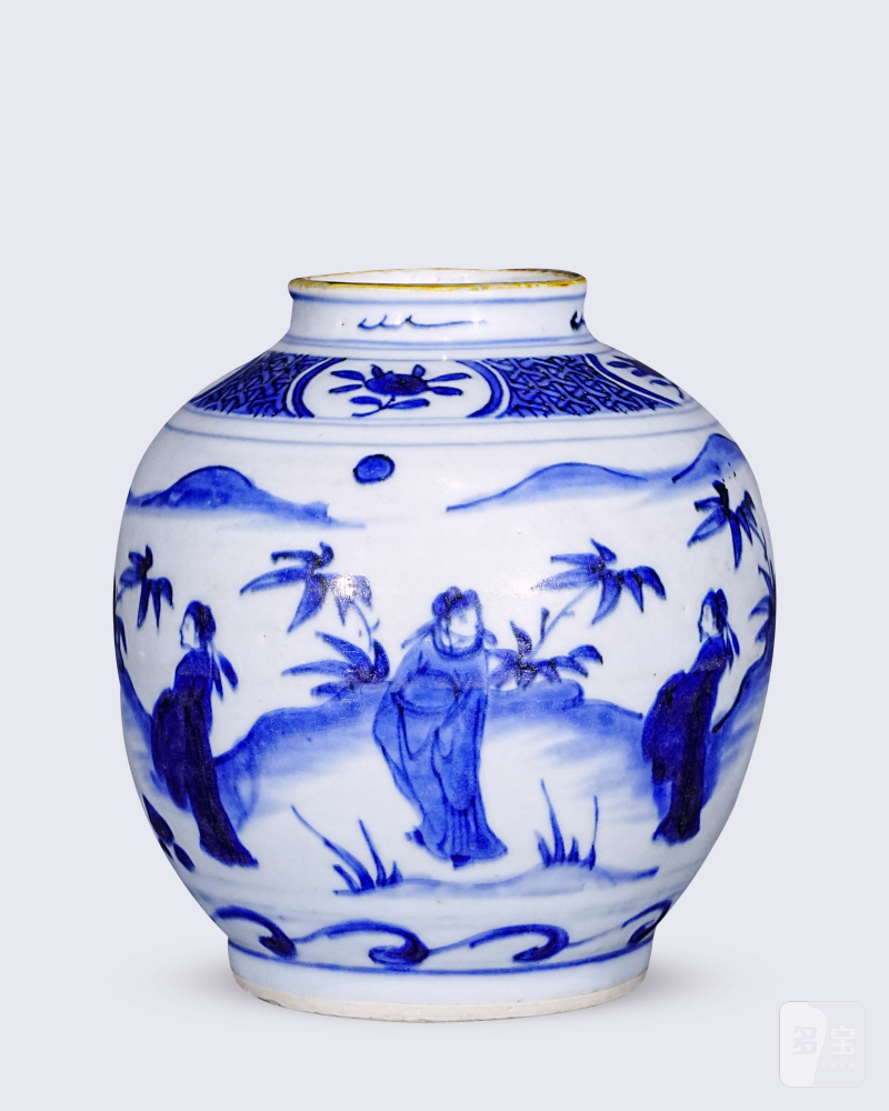 明 青花高士人物纹罐